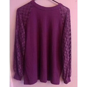 Womens Miholl Blouse Top Medium Purple Waffle Weave Lace Long Sleeves